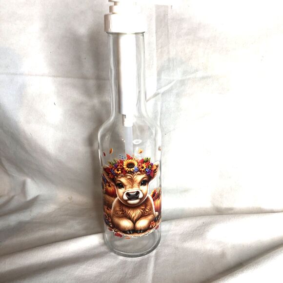Highland Cow & 🌻 Sunflowers 🌻 Syrup Dispenser Bottle NEW - Picture 1 of 6